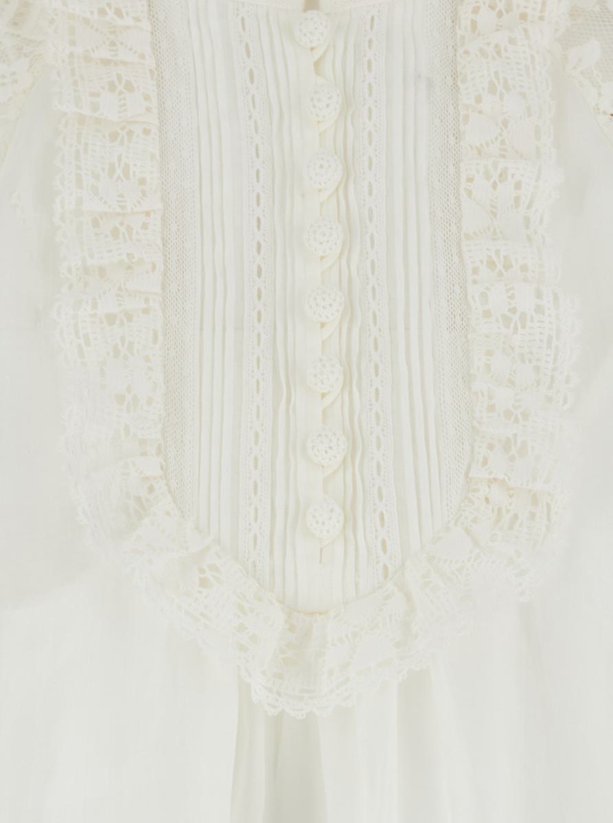 'Ascension' White Blouse With Lace Panels And Scallop Hem In Ramie Woman